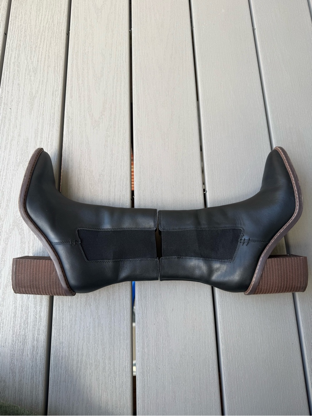 Crown Vintage Black Leather Chelsea Ankle Boots Size 9 Block Heel - Picture 5 of 8